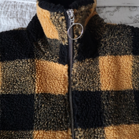 Checkered terry/teddy quarter zip jacket - Picture 3 of 7